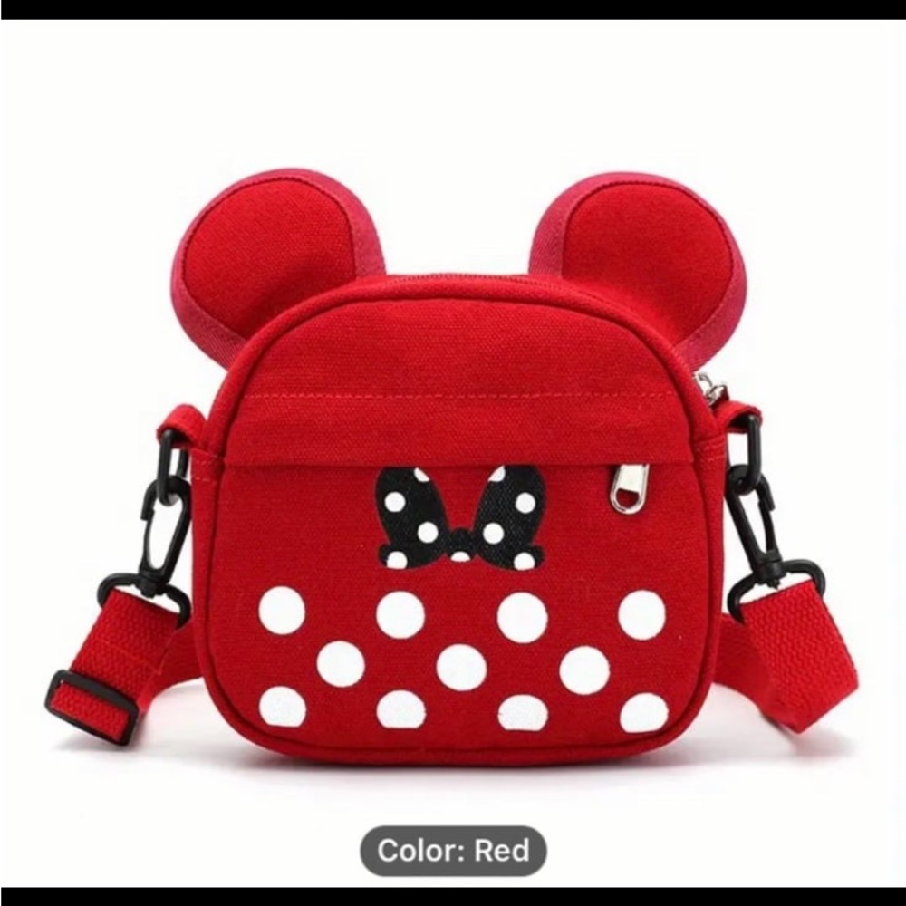 New! Girl Red Minnie Mouse Shaped Crossbody Handbag, Shoulder Bag.